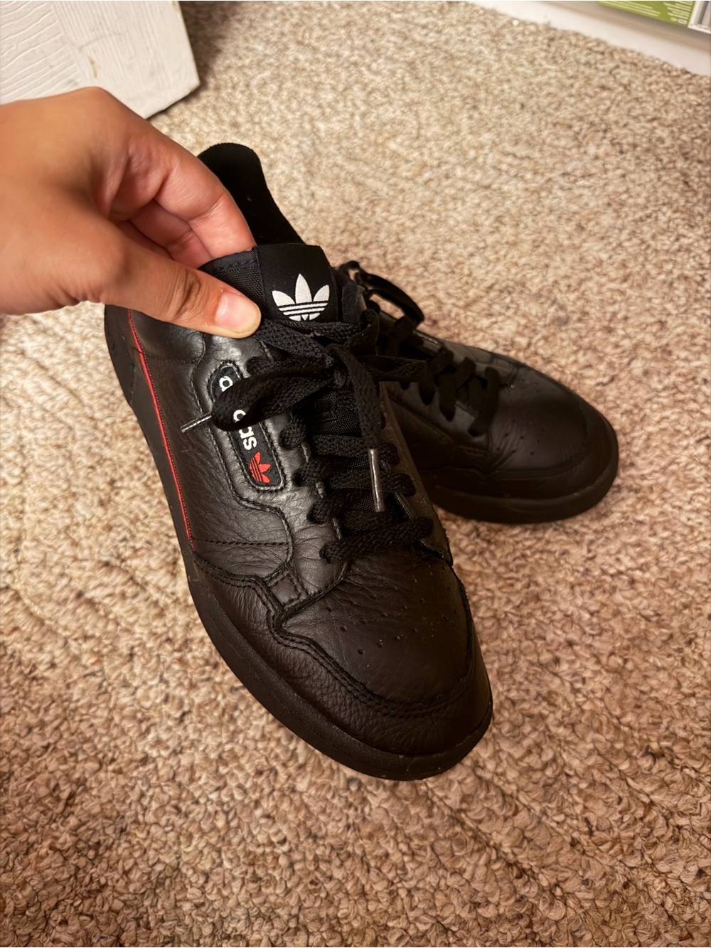 adidas Black Leather Sneakers with Red Stripe Accent